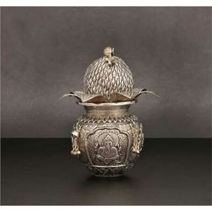 Silver Plated Brass Kalash <b>Lota</b> Metal Vase Pot Embossed Floral Design Traditional Indian Wedding Decor Home Temple Decor Poojan - Product Image 2