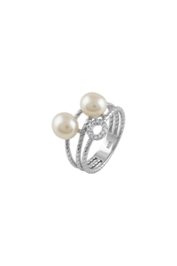 Pearl and <b>Cz</b> <b>Ring</b> in 92.5 Sterling Silver KLSR-11693 - Product Image 2