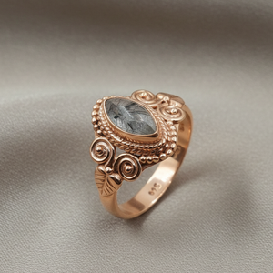 Natural Black Rutile <b>Quartz</b> <b>Ring</b> 925 Sterling Silver Handmade Vintage Boho Marquise Gemstone Statement Jewelry Gift Women Sister - Product Image 3