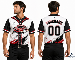 Maillot de baseball noir pour homme SINEWY SPORTS, personnalisé, sublimé, en polyester respirant, manches courtes - Product Image 6