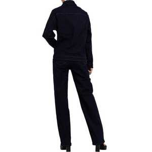 Custom Denim Suit Dark Blue Lapel Cargo <b>Jacket</b> Solid Color Denim Washed <b>Women</b> Jeans Tracksuit - Product Image 6