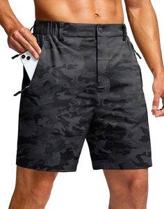 OEM Custom <b>Men's</b> Quick-Dry 100% Polyester High Street Breathable Camo <b>Shorts</b> Solid Pattern Stretchable Gym <b>Shorts</b> <b>Zip</b> <b>Pockets</b> - Product Image 1