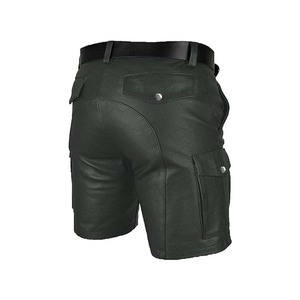 Shorts en cuir de luxe pour hommes, fermeture éclair, couleur unie, écologiques, coupe-vent, respirants, en cuir de vachette souple, coupe confortable, décontractés - Product Image 3