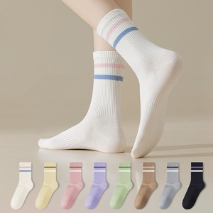 Colorful Striped Crew <b>Socks</b> <b>Soft</b> Cotton Athletic Style Mid Tube Hosiery Breathable Ribbed Casual <b>Socks</b> for Men and Women - Product Image 1