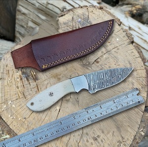 Custom Handmade Damascus Steel Hunting Knife with <b>Drop</b> Point Straight Edge and bone Handle - Product Image 1