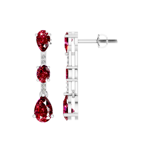 Pendientes de Botón de Plata de Ley 925 con Oro Blanco para Mujer, con Rubí Natural en Forma de Pera, Gema Roja Ovalada, Diamante, Regalo para Fiesta, Certificado IGI - Product Image 1