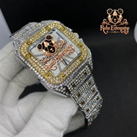Montre pour homme en quartz avec pierres étincelantes et accents en moissanite, bracelet à maillons en acier et finition de boîtier éclatante