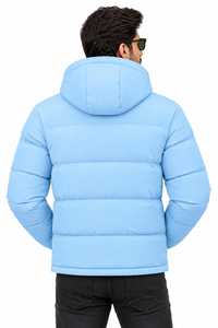 Chaqueta Acolchada Impermeable y Cortavientos para Hombre, con Capucha y Cuello Alto, Color Azul Claro, con Cierre y Forro Grueso de Algodón para Invierno - Product Image 2
