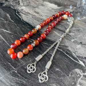 Handmade Red Agate Resin Tasbih Prayer Beads with Silver Tassel Islamic Misbaha Meditation Ramadan <b>Eid</b> <b>Gift</b> for Muslims - Product Image 2