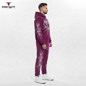 Survêtement imprimé pour homme, tendance hiver, à capuche, décontracté, uni, 100% coton, tissu confortable, prix abordable - Product Image 3