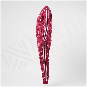 Women's <b>Pink</b> Geometric Print <b>Tracksuit</b> Full Zip Jacket & Jogger Pants Set Sporty Autumn Wear Breathable Polyester Cotton - Product Image 3