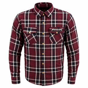 <b>Men</b>’s <b>Burgundy</b> Black Plaid Flannel <b>Shirt</b> Heavyweight Long Sleeve Workwear Dual Chest Pocket Checkered Outdoor Casual OEM Custom - Product Image 1