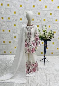 Kids Floral Sharara Suit Set | Girls Ethnic Wear <b>Kurti</b> Palazzo Dupatta | Party Wedding Festive Collection - Product Image 4