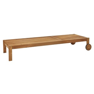 Chaise longue moderne en teck avec dossier inclinable et roulettes, mobilier de patio extérieur, design minimaliste, structure solide, utilisation portable - Product Image 3