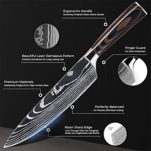 Coffret de couteaux de chef japonais Senken en acier Damas, manche en bois, forgés à la main, 12 pouces, couteau de cuisine droitier avec bloc de rangement - Product Image 3