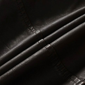 Unisex Slim Fit Premium Leather Moto Jacket Stand Collar <b>Covered</b> <b>Button</b> Closure Regular Sleeve Winter Style Solid Color Front - Product Image 5