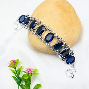 Pulsera de Plata de Ley 925 Hecha a Mano con Gema de Zafiro Azul, Elegante Regalo de Joyería para Ella, Aniversario de Bodas - Product Image 6