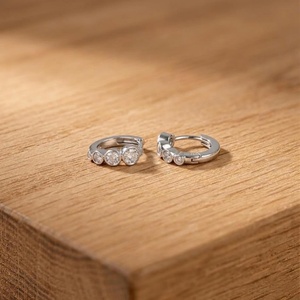 Huggies Hoop Earrings 10K 14K 18K Solid Gold Round Lab Grown Diamond Hoop Earrings 0.40 CT Per Pair IGI Certified Fine Jewelry - Product Image 3