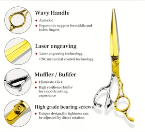 ABRAHAM QR IMPEX Half Golden Professional Hair Cutting Scissors Barber <b>Shears</b> Manual Metal Hair Styling <b>Tools</b> US Plug 150g - Product Image 3