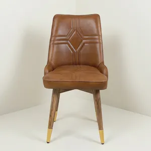 Fauteuil de salon en cuir style Mid-Century Modern avec pieds en métal et accents dorés, hauteur réglable, pour mobilier de maison, extérieur et appartement - Product Image 5
