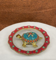 Meilleure tortue en métal avec plaque de verre Figurine de collection tortue Feng Shui pour la richesse et la prospérité Ornement décoratif pour le bureau à domicile