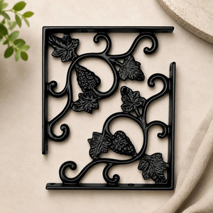 SHUBHAM <b>Black</b> Iron Wall <b>Shelf</b> <b>Bracket</b> Decorative Grapevine Corner Rack Hanging <b>Shelf</b> Fitting for Home Wine Cellar - Product Image 1