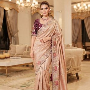 Sari en soie Kanjivaram pure avec broderie lourde C-Pallu, sequins et travail manuel de diamants, avec blouse de créateur par Royal Export - Product Image 1
