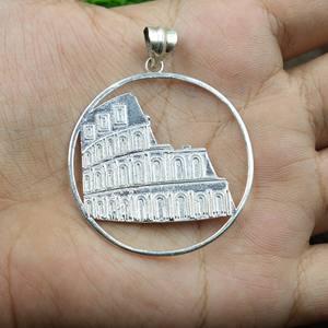 Collar con Colgante de la Torre Inclinada de Pisa en Plata 925, Marco Redondo, Joyería Arquitectónica, Amuleto Conmemorativo, Regalo - Product Image 3