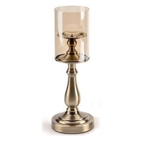 Juego de Portavelas Minimalistas de Aluminio Dorado con Base Acanalada y Copa de Vidrio Acanalado, Centro de Mesa Moderno para Bodas - Product Image 4