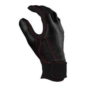 Black Leather Batting <b>Gloves</b> with <b>Red</b> Stitching Hook and Loop Closure for Training Unisex Adult - Product Image 2