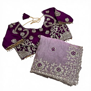 Sari en Chiffon Exclusif de Boutique Indienne, Dernière Collection, avec Blouse de Créateur Fantaisie, Idéal pour les Fêtes, Mariages et Festivals, pour Femme - Product Image 1