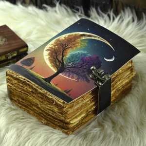 Grimoire Tree with moon <b>Leather</b> Spiral Bound Hardcover Journal Floral Vintage Handmade <b>Diary</b> - Product Image 4