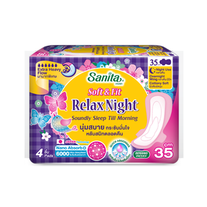 Precio al por Mayor Sanita Soft and Fit Relax Night Wing 35cm, Toalla Sanitaria Desechable de Algodón Orgánico Súper Absorbente, 4 Piezas - Product Image 1