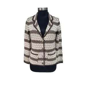 ODM Autumn Winter Woolen Single Breasted knitted Women's Turn-down Collar Button Patchwork Coats and Jacket