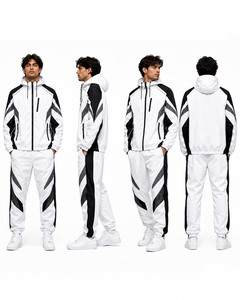 Ensemble survêtement unisexe léger avec veste coupe-vent à capuche et pantalon de jogging longueur cheville, coloris noir et blanc personnalisés - Product Image 2