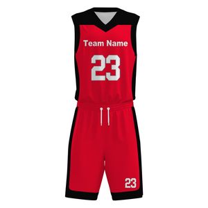 Custom <b>Red</b> Black Basketball Jersey Set V-Neck Sleeveless Sublimated Print Quick Dry Polyester Uniform Adult Unisex - Product Image 2