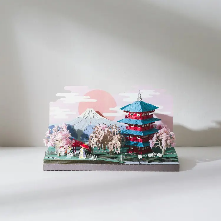 [4] Весна Фудзи Вишневый цветок 3D бумажный Миниатюрный Кукольный домик комплект