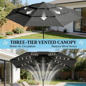 Ombrellone da Esterno Nero per Terrazzo, Giardino e Cortile con Base di Qualità Inclusa - Product Image 2