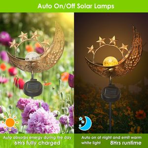 Lampada Solare IP54 Impermeabile a Forma di Luna e Stella, Globo in Vetro Craquelé con Picchetto in Ferro, Luci Solari da Giardino per Vialetti - Product Image 2