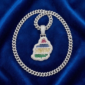 Colgante de Lujo con Diamantes de Corte Baguette en Rosa, Azul, Amarillo y Verde, Engaste en Canal, Plata 925, Charm Unisex - Product Image 3