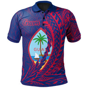 Polo imprimé polynésien Guam pour homme, manches courtes, motif noir et rouge, décontracté, respirant, 100 % polyester, coupe classique - Product Image 4