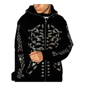 Wholesale Unisex High Quality Custom <b>Hoody</b> Jacket <b>Men</b> Full Face Zipper <b>Hoodie</b> Customized Rhinestone <b>Work</b> - Product Image 3