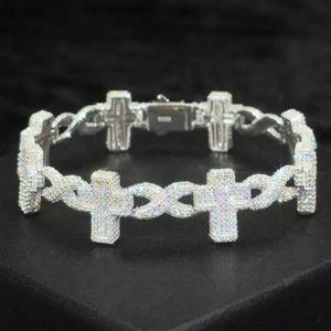 Stunning Designer Cross Shape <b>Infinity</b> Silver Plated Sterling Silver Design with Round Moissanite Cuban Link <b>Bracelet</b> - Product Image 1
