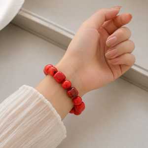 Handmade Resin Bangle Chunky Geometric Beaded Artistic Modern Color Block Stretch Bracelet Women Jewelry - Product Image 5