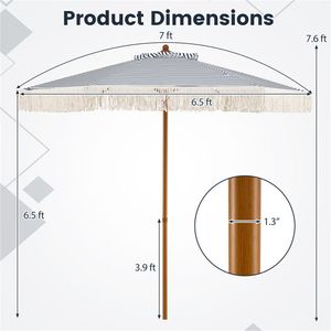 Ombrellone da Patio Boho con Frange e Nappe da 2,5 m, Palo in Alluminio per Giardino e Cortile a Bordo Piscina - Product Image 3