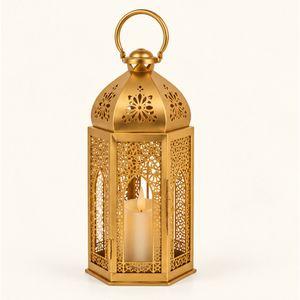 Lanterne marocaine dorée, décoration du Ramadan, ornements en métal, porte-bougie islamique, Eid Mubarak, décoration de la maison, lampe - Product Image 1