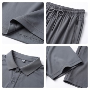 Conjunto de Dos Piezas Personalizado para Hombre, Camiseta de Manga Corta y Pantalones de Verano, Tejido de Poliéster Liso Teñido, 500g, Diseño Sólido - Product Image 6