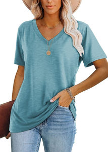 Camiseta Unisex de Cuello en V, Manga Corta, Color Sólido, Algodón, Corte Regular, Informal, Transpirable, Jersey de Invierno, Tejido de Punto, Estampado por Transferencia de Calor - Product Image 3