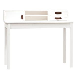Escritorio para computadora de madera de pino maciza y cuero sintético (100% poliuretano) Escritorio blanco - Product Image 2