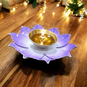 Handcrafted Brass Diya Lamp 4 Inch Art Decor Blue Lotus Base <b>Table</b> Decor Spiritual Lighting Christmas Export Quality Accessories - Product Image 4